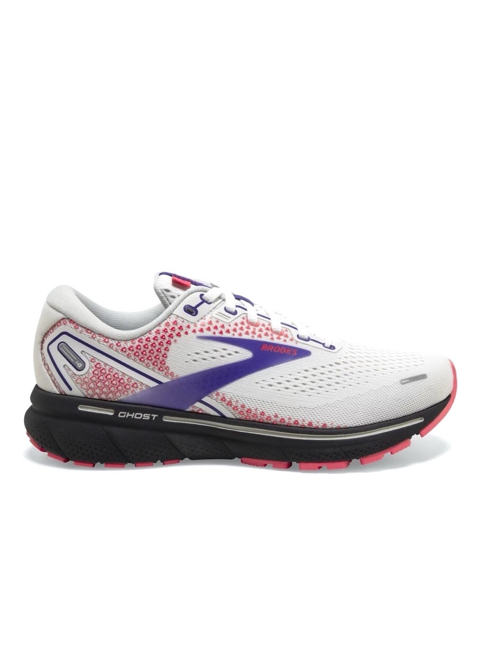 BROOKS Ghost 14 Running Shoe, White/Purple/Coral